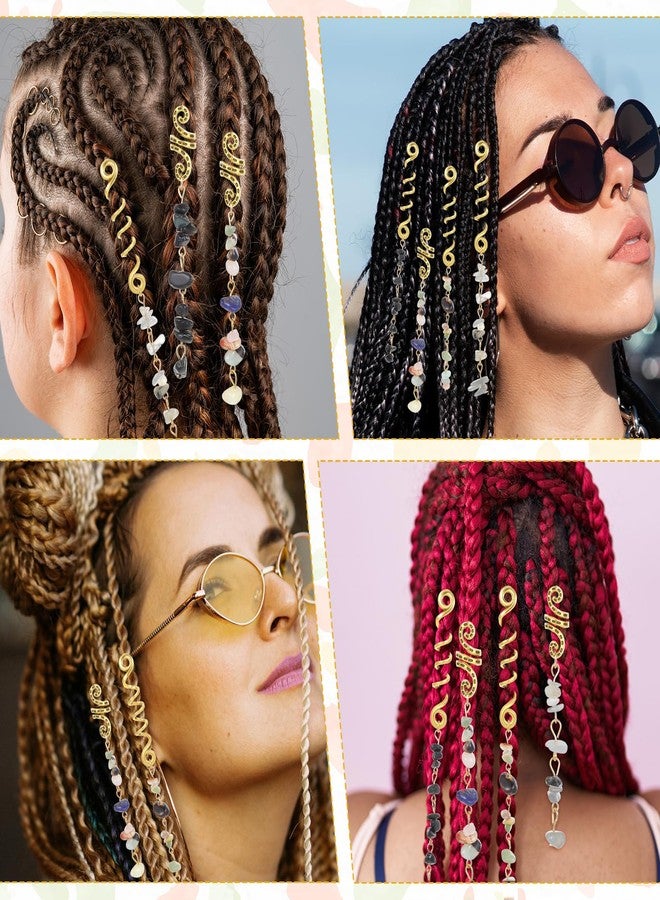 Tyqour 6PCS Hair Jewelry for Braids, Natural Stone Hair Braid Accessories, Colored Crystal Charms for Braids Dreadlock, Gold Spirals Cuffs Rings for Women Girls, Rave Festival Hairstyle Decoration - Image 5
